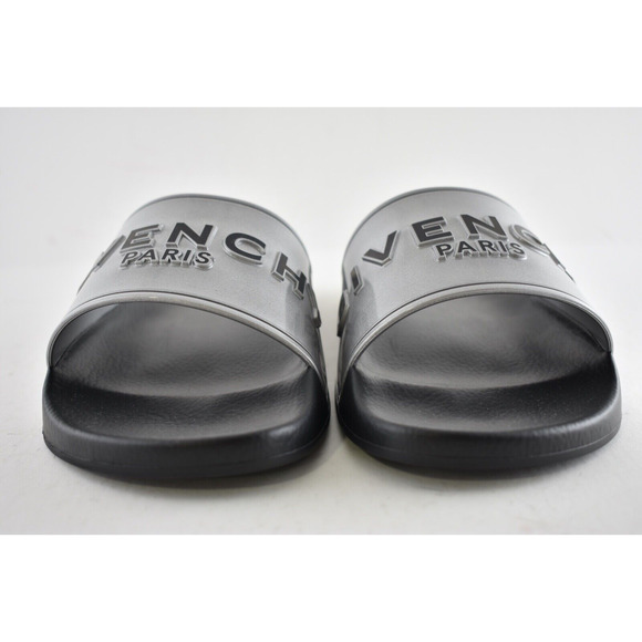 Givenchy Silver Rubber Black Logo Print Slide On Pool Sandal Flip Flop Flat 38 - Picture 5 of 12